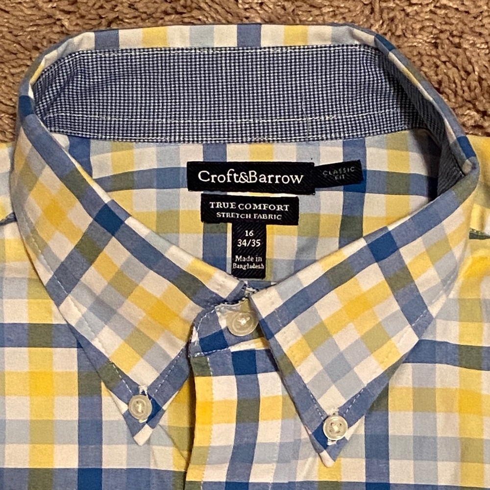 Croft & Barrow Men's Checkered Shirt in Blue and Yellow